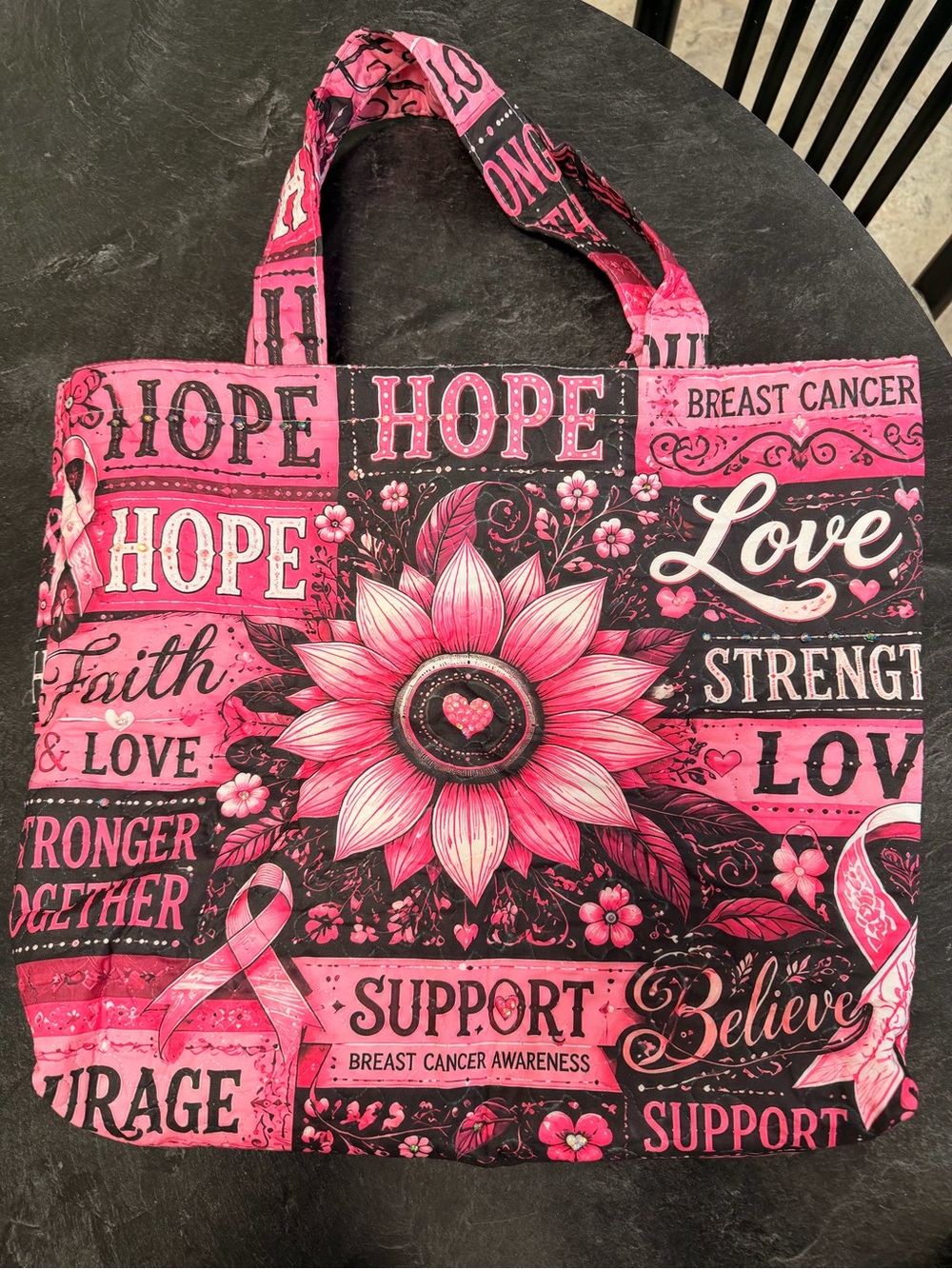 Pink Breast Cancer Awareness Floral Hope Tote